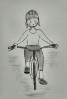 Dibujo participante personaje en bicicleta