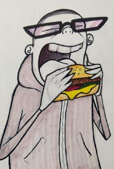 Dibujo a color personaje comiendo