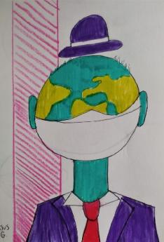 Dibujo a color mundo personificado con tapabocas