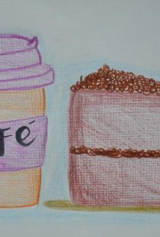 Dibujo a color de café y torta