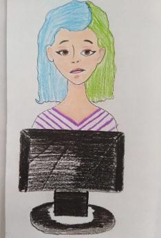 Dibujo a color persona y computador