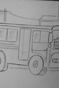Dibujo a lápiz de un bus