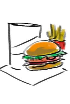 Dibujo digital hamburguesa y papas fritas