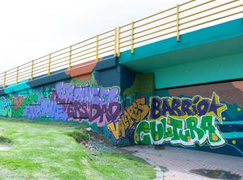 Proceso artístico en la Zona Bajo Puente de la Calle 170 con Autopista Norte. Foto: Kadir Molano / Idartes.