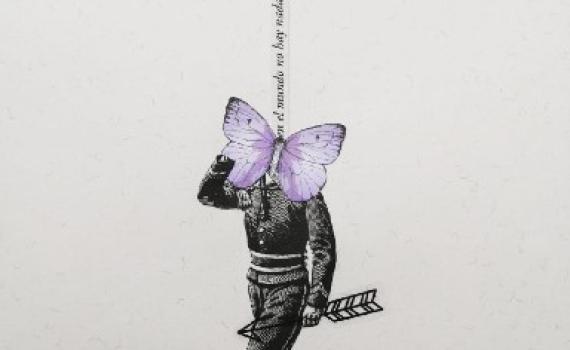 Dibujo Triatlón Doméstico figura humana con cabeza de mariposa